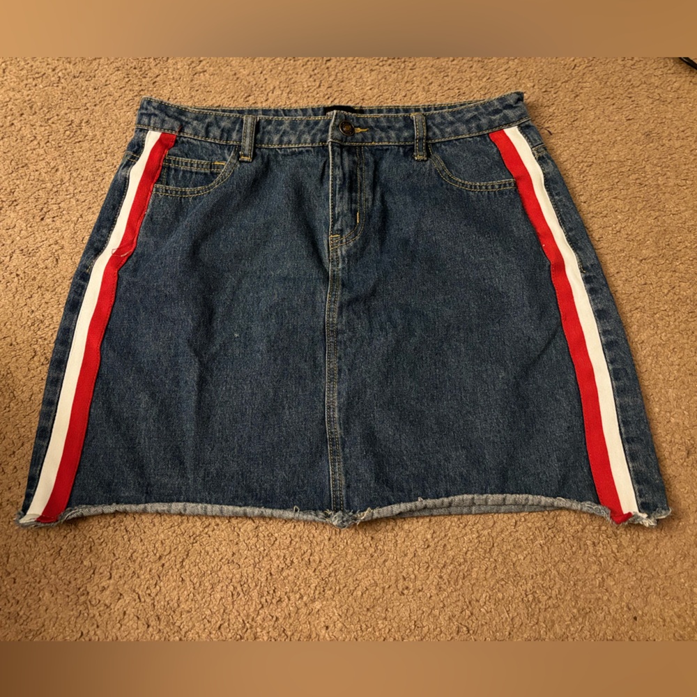 PrettyLittleThing Denim Jean Skirt with side stripes Size 14 Midi